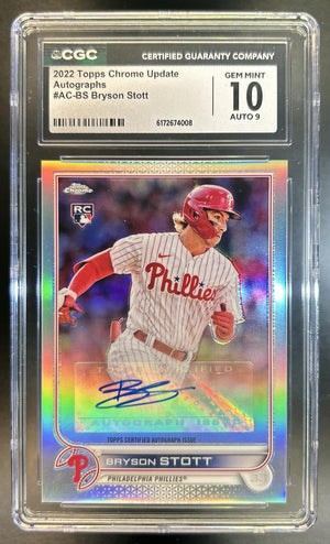 Bryson Stott 2022 Topps Chrome Update #AC-BS Auto RC Phillies CGC 10/9