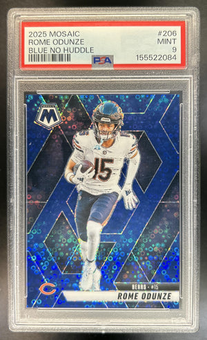 Rome Odunze 2025 Panini Mosaic #206 No Huddle Blue Prizm 16/99 Bears PSA 9