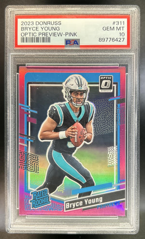 Bryce Young 2023 Panini Donruss #311 Optic Rated Rookie Preview Pink Prizm RC Panthers PSA 10