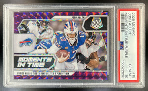 Josh Allen 2025 Panini Mosaic #15 Moments in Time Purple Prizm 8/49 Bills PSA 10