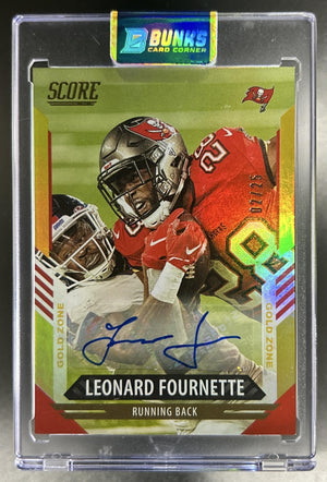 Leonard Fournette 2021 Panini Score #13 Signatures Gold Zone 2/25 Auto Buccaneers