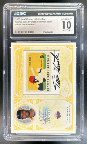 Torii Hunter 2005 Leaf Century #S-39 Stamps Signature Material Pro Ball 11/48 Auto Twins CGC 4