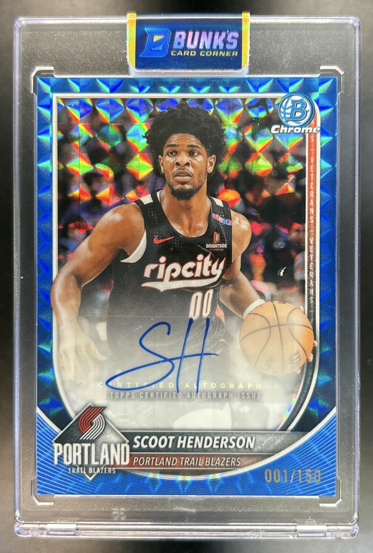 Scoot Henderson 2025-26 Bowman #BCA-SH Chrome Auto Blue Geometric Refractor 1/150 Trail Blazers