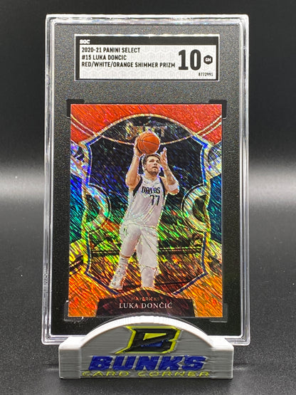 2020-21 Luka Doncic Red/White/Orange Shimmer Prizm SGC 10 (Box 15)
