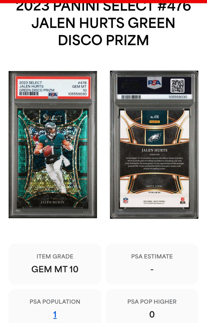 2023 Jalen Hurts Green Disco Prizm #5/5 POP 1